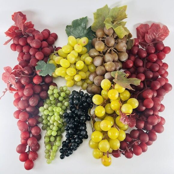 Faux Fruit Artificial Grape Clusters Rubber Soft Plastic Craft Vintage Bunch - Picture 1 of 11